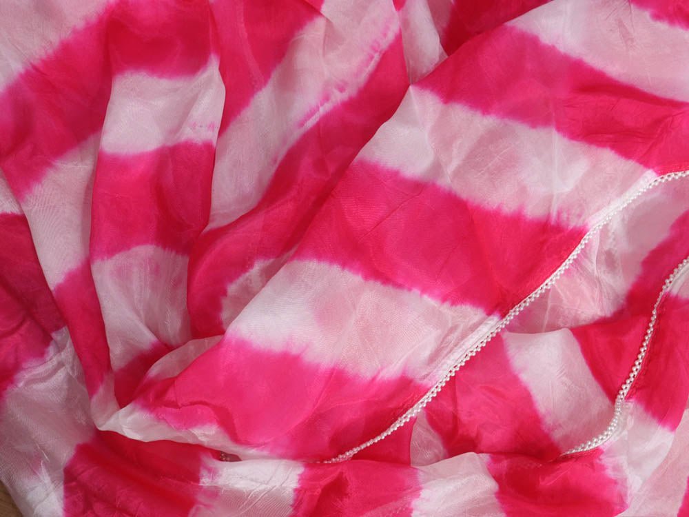 Pink Leheriya Organza Silk Saree - Luxurion World