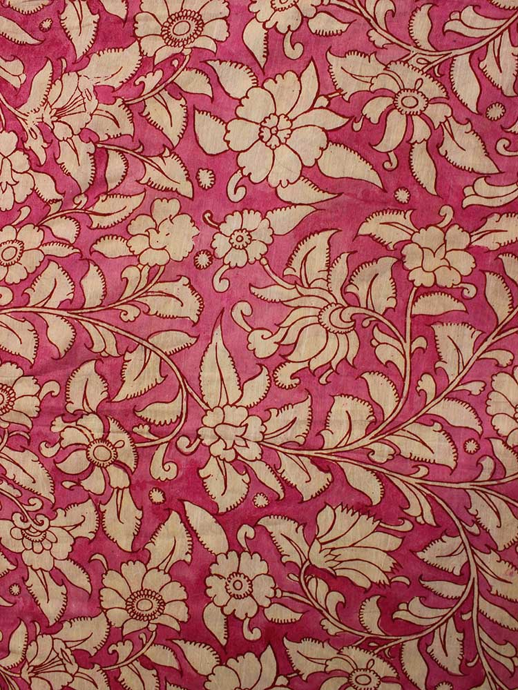 Pink Pen Kalamkari Pure Silk Fabric ( 1 Mtr ) - Luxurion World