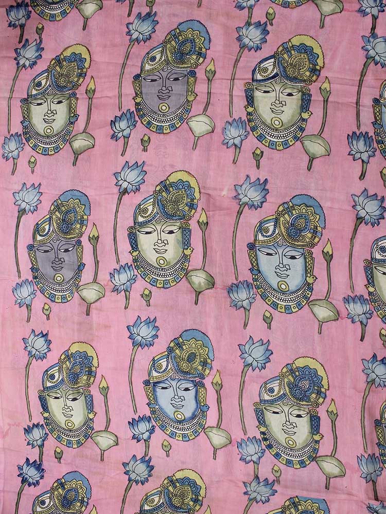 Pink Pen Kalamkari Pure Silk Fabric (1.75 Mtr ) - Luxurion World