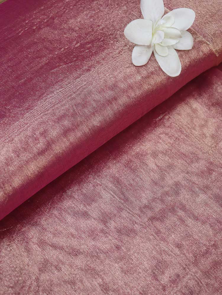 Pink Plain Handloom Banarasi Tissue Silk Fabric ( 1 Mtr ) - Luxurion World