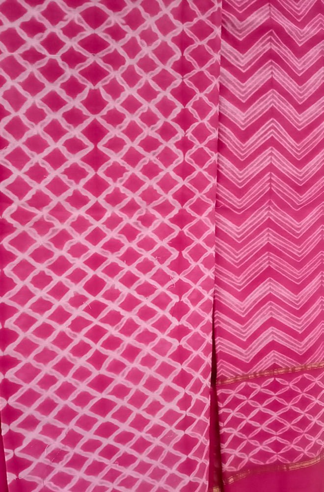 Pink Shibori Cotton Silk Two Piece Unstitched Suit Set - Luxurion World