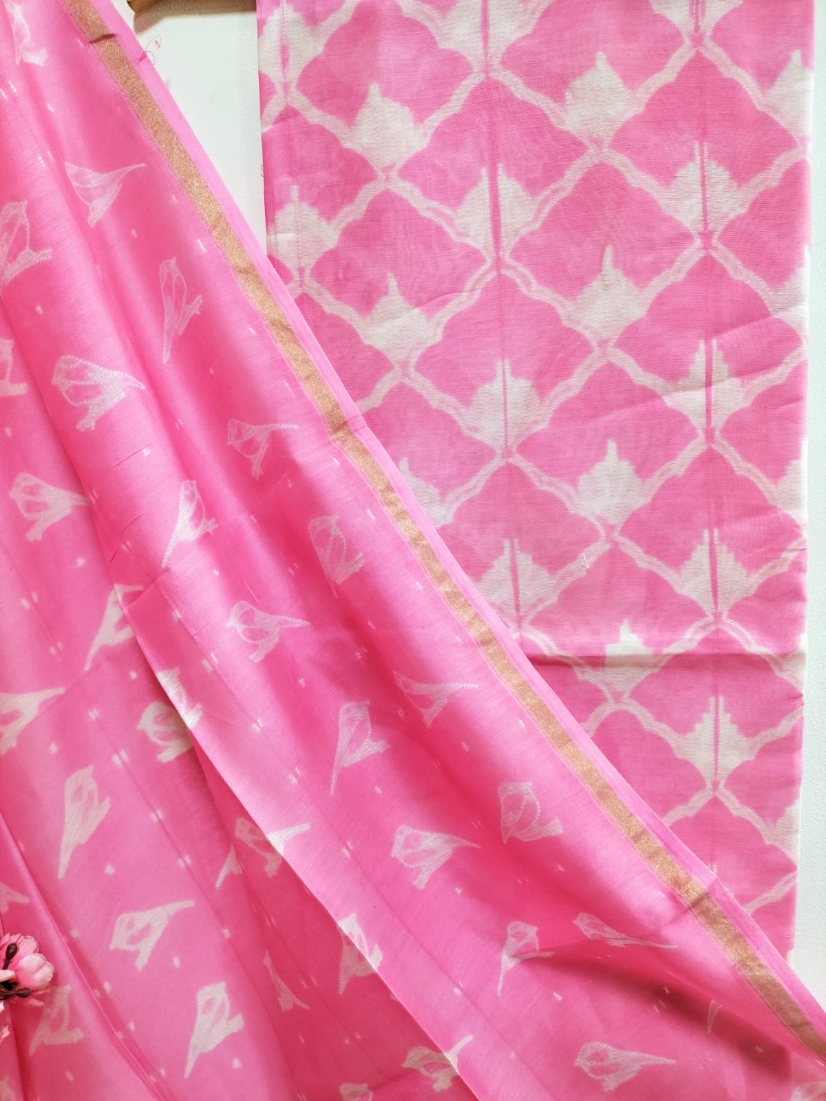 Pink Shibori Cotton Silk Two Piece Unstitched Suit Set - Luxurion World