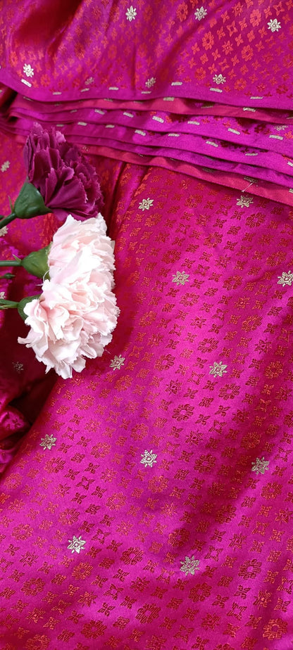 Pink Shot Handloom Banarasi Silk Tanchui Fabric (1 Mtr ) - Luxurion World