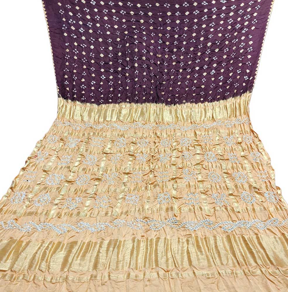 Purple And Pastel Checks Bandhani Gajji Silk Gharchola Saree - Luxurion World