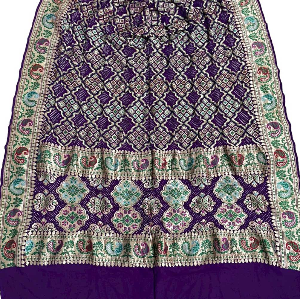 Purple Banarasi Bandhani Pure Georgette Meenakari Dupatta - Luxurion World