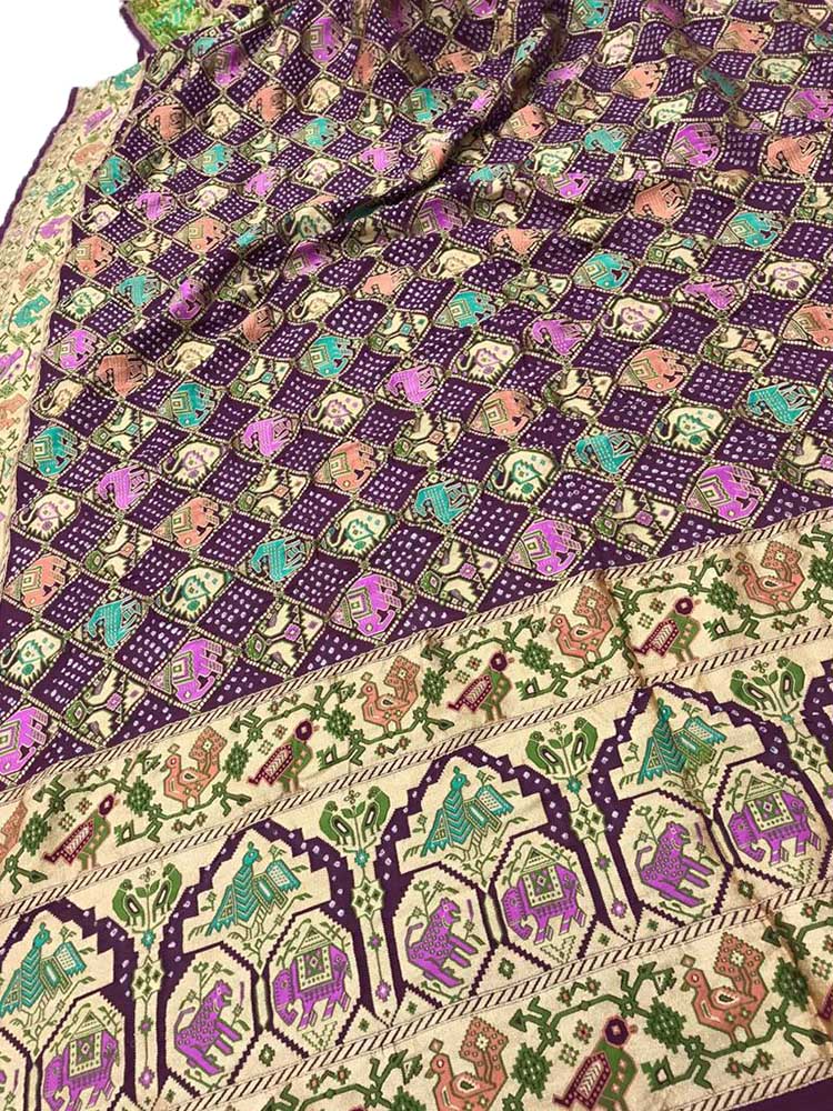 Purple Banarasi Bandhani Pure Georgette Meenakari Figure Motifs Dupatta - Luxurion World