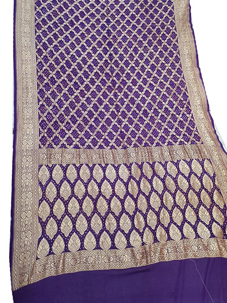 Purple Banarasi Bandhani Pure Georgette Saree - Luxurion World