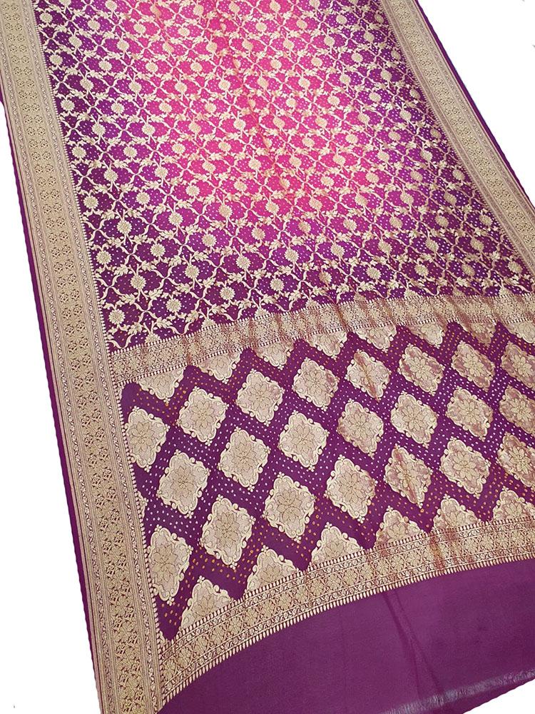 Purple Banarasi Bandhani Pure Georgette Saree - Luxurion World