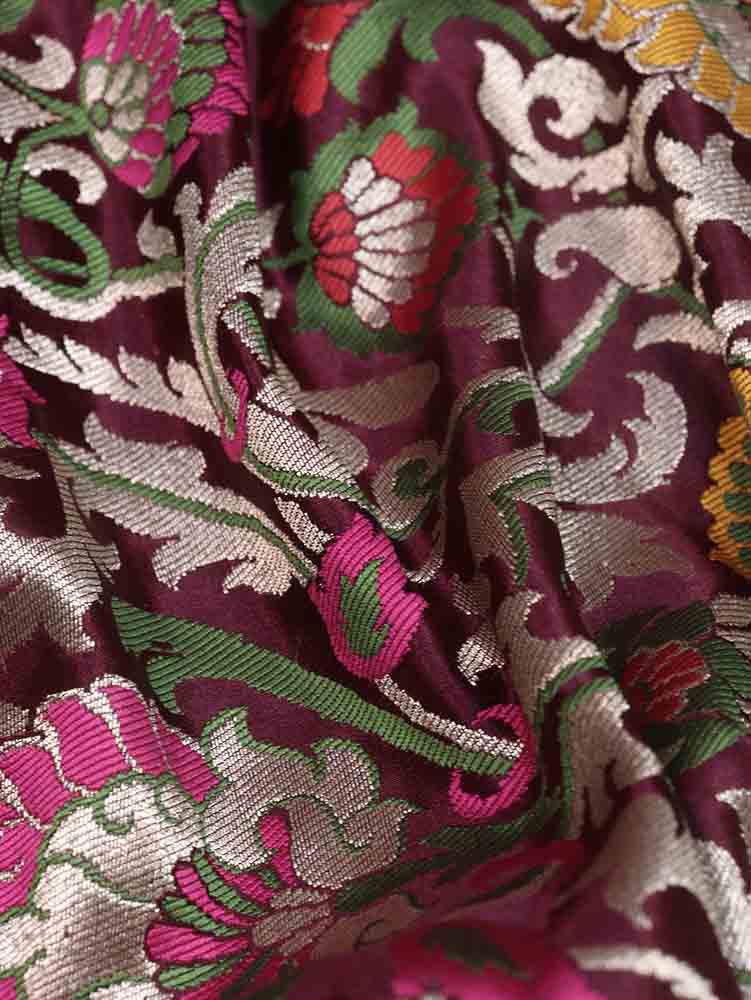 Purple Banarasi Kimkhwab Silk Meenakari Fabric ( 1 Mtr ) - Luxurion World