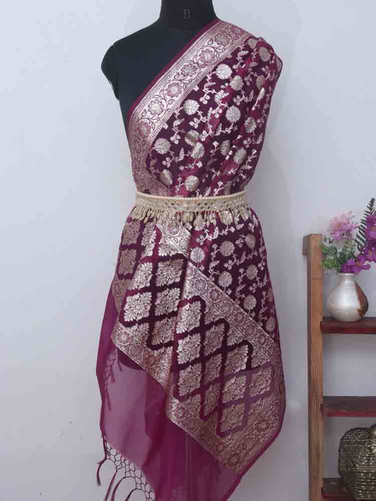Purple Banarasi Organza Dupatta - Luxurion World