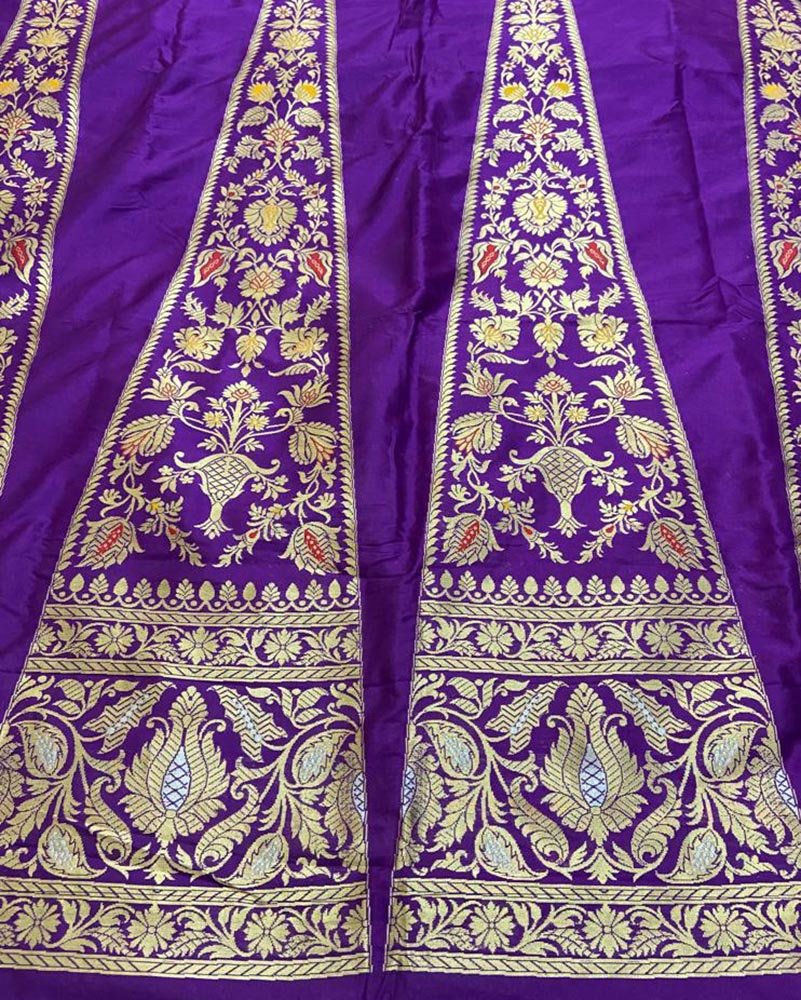 Purple Banarasi Pure Katan Silk Unstitched Lehenga Set - Luxurion World