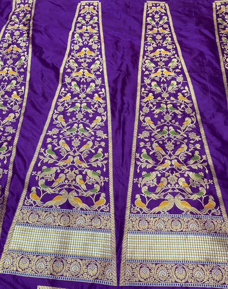Purple Banarasi Pure Katan Silk Unstitched Lehenga Set - Luxurion World
