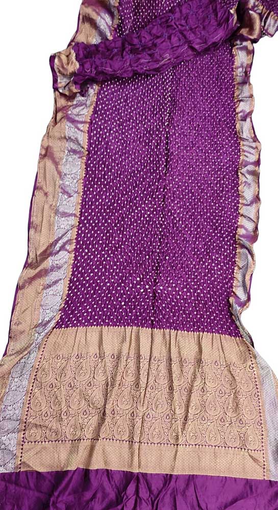 Purple Bandhani Pure Silk Kanjeevaram Border Saree - Luxurion World