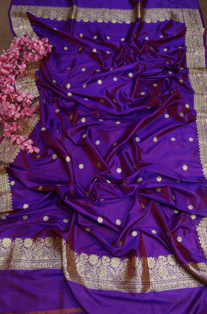 Purple Handloom Banarasi Pure Katan Silk Dupatta - Luxurion World