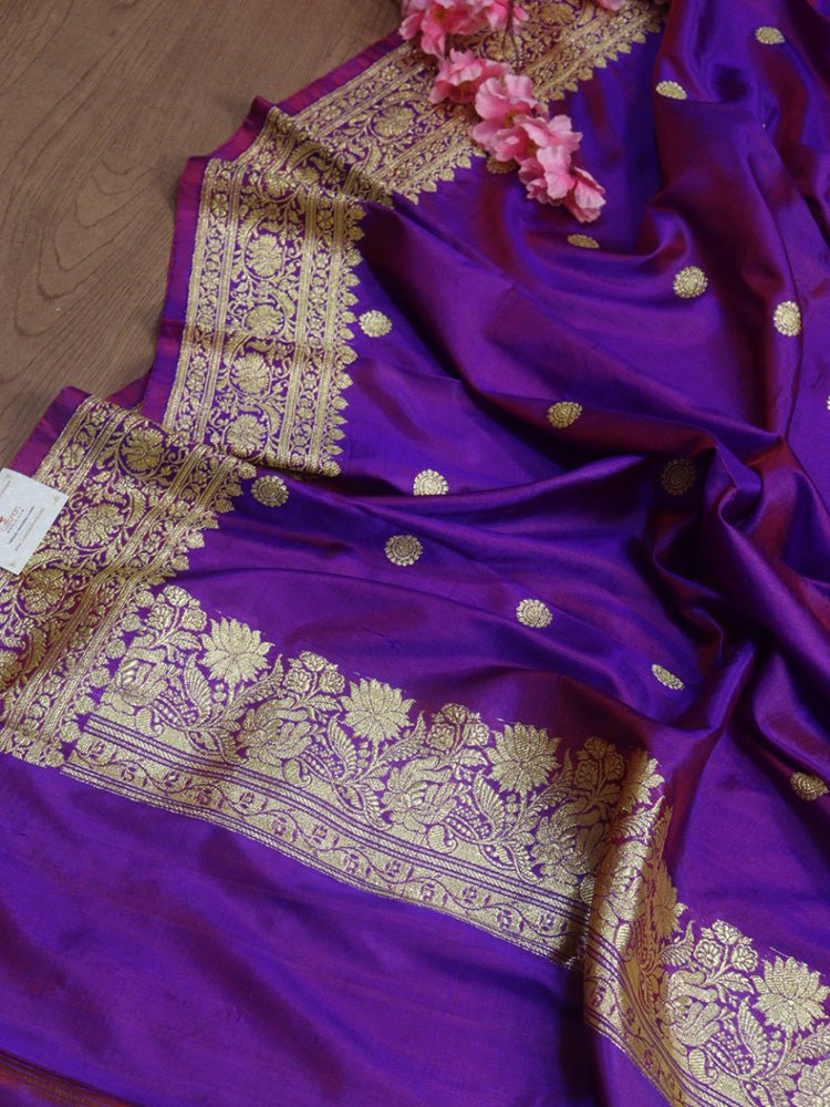 Purple Handloom Banarasi Pure Katan Silk Dupatta - Luxurion World