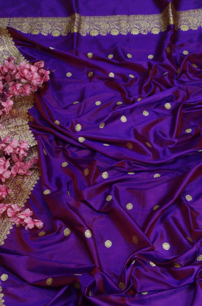 Purple Handloom Banarasi Pure Katan Silk Dupatta - Luxurion World