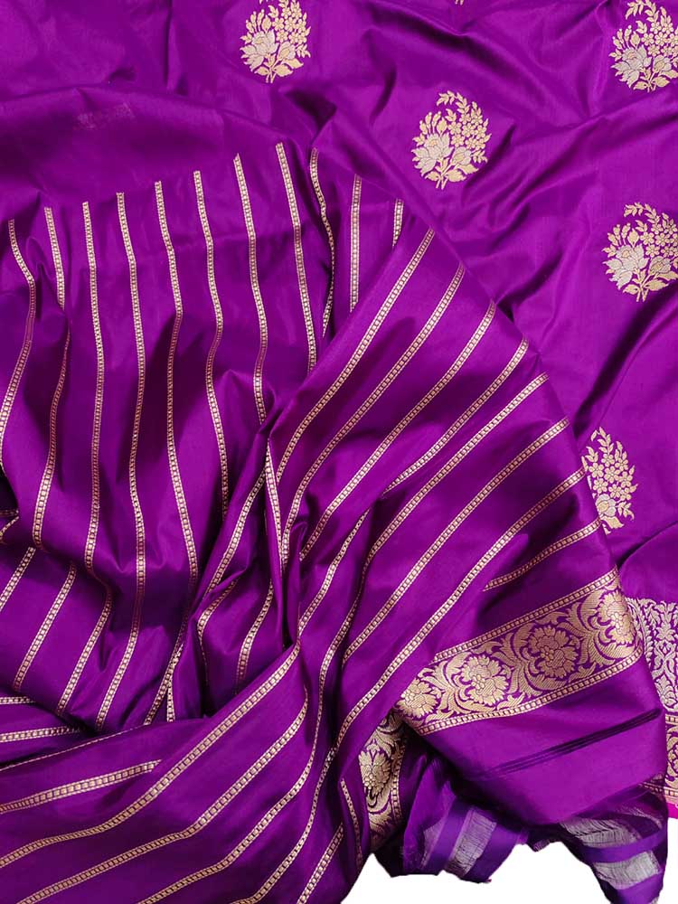 Purple Handloom Banarasi Pure Katan Silk Saree - Luxurion World