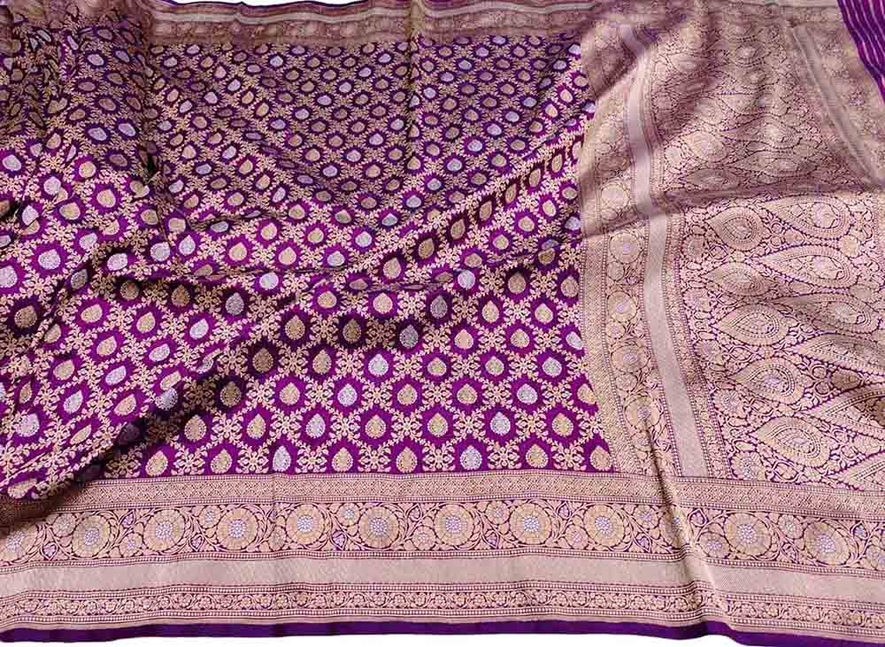 Purple Handloom Banarasi Pure Katan Silk Saree - Luxurion World