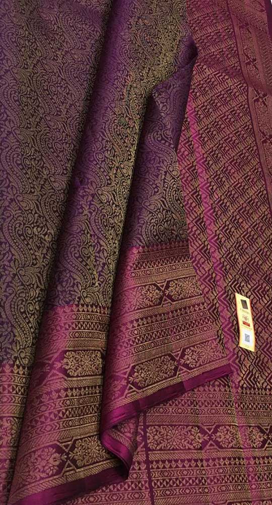 Purple Handloom Kanjeevaram Pure Silk Saree - Luxurion World