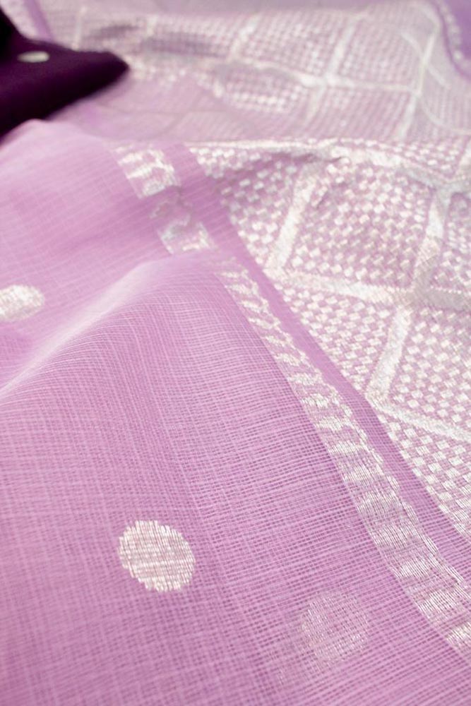 Purple Handloom Kota Doria Real Zari Saree - Luxurion World