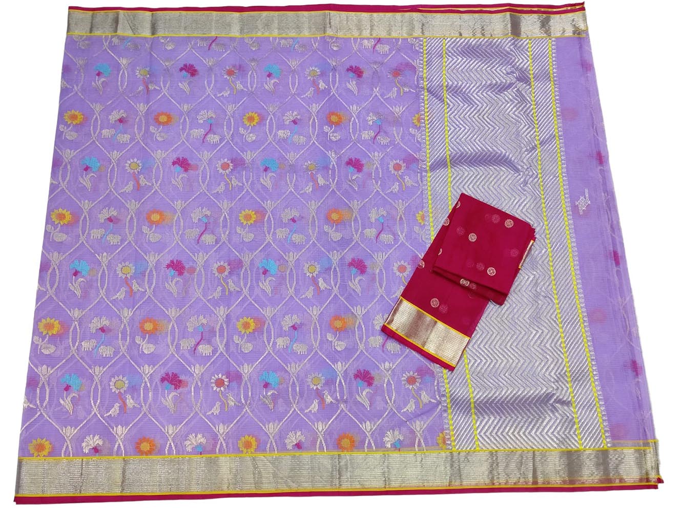 Purple Handloom Kota Doria Real Zari Saree - Luxurion World