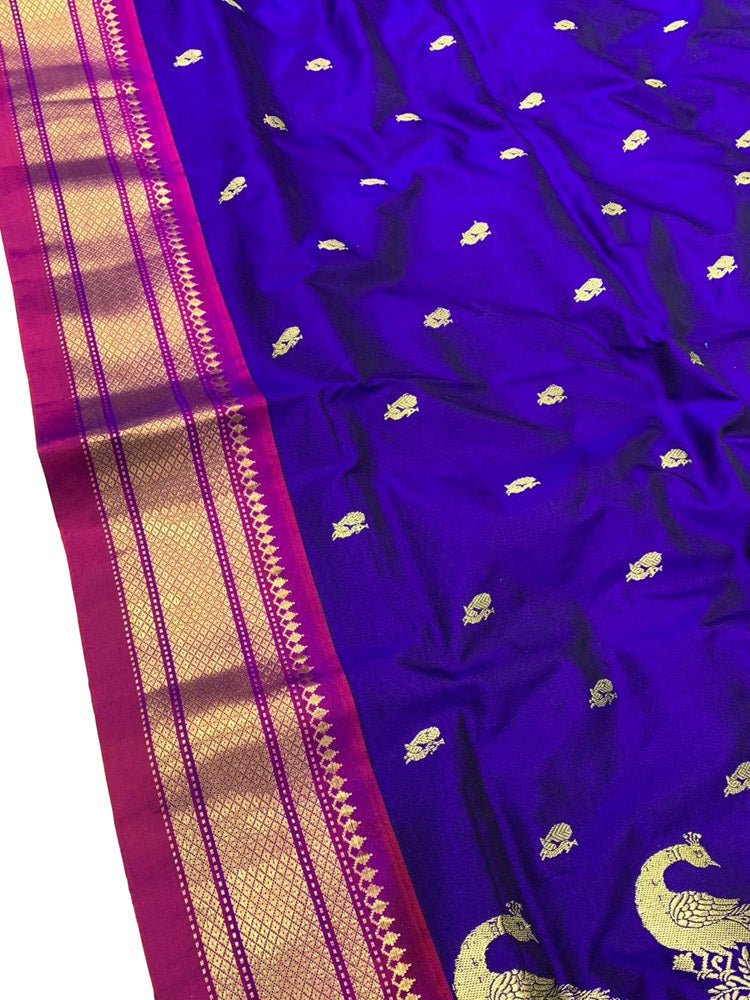 Purple Handloom Paithani Pure Silk Saree - Luxurion World