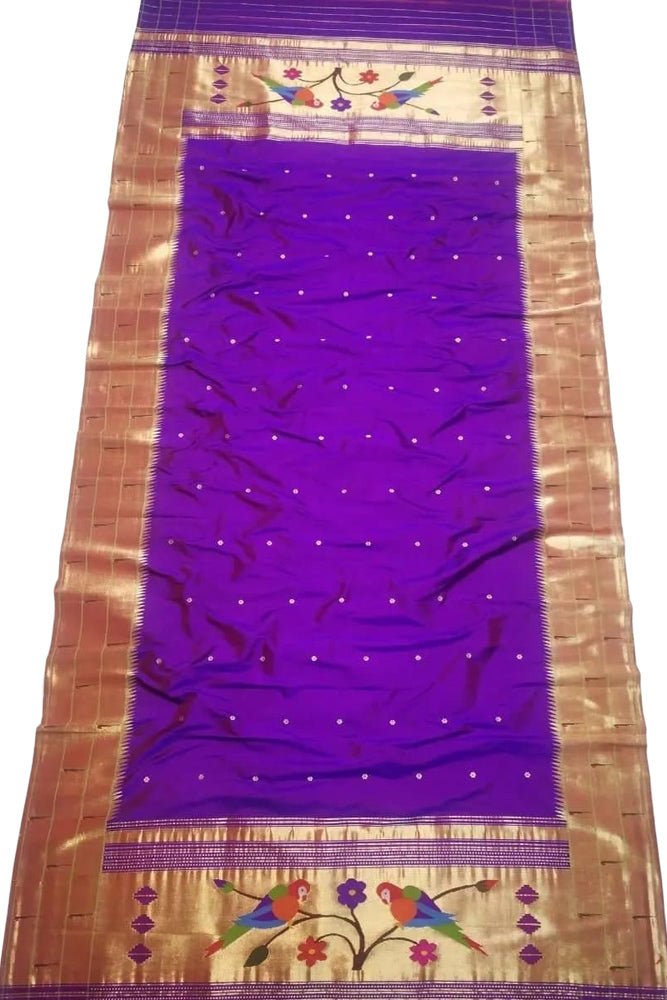 Purple Handloom Paithani Pure Silk Triple Muniya Border Dupatta - Luxurion World