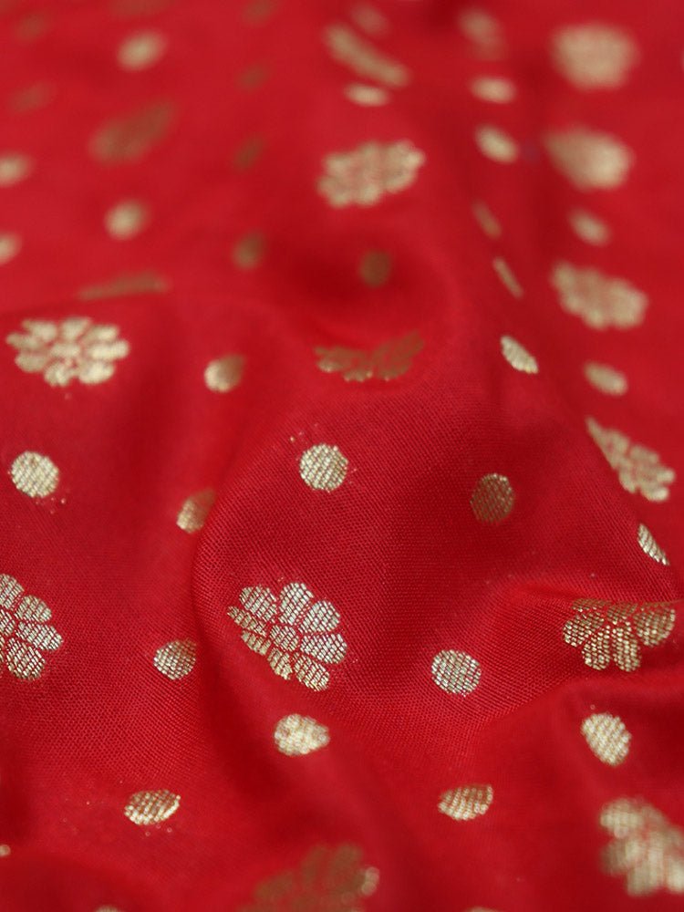 Red Banarasi Silk Zari Booti Design Fabric (0.5 Mtr ) - Luxurion World