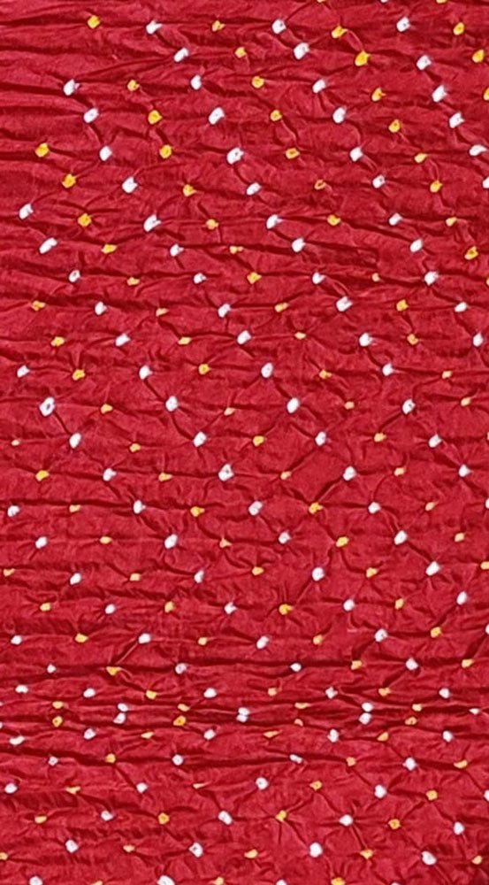 Red Bandhani Pure Gajji Silk Fabric ( 1 Mtr ) - Luxurion World