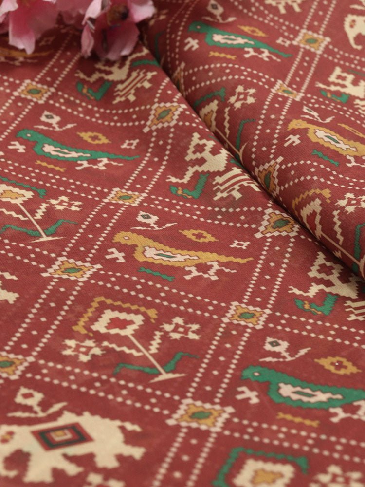 Red Digital Printed Georgette Patola Design Fabric ( 1 Mtr ) - Luxurion World