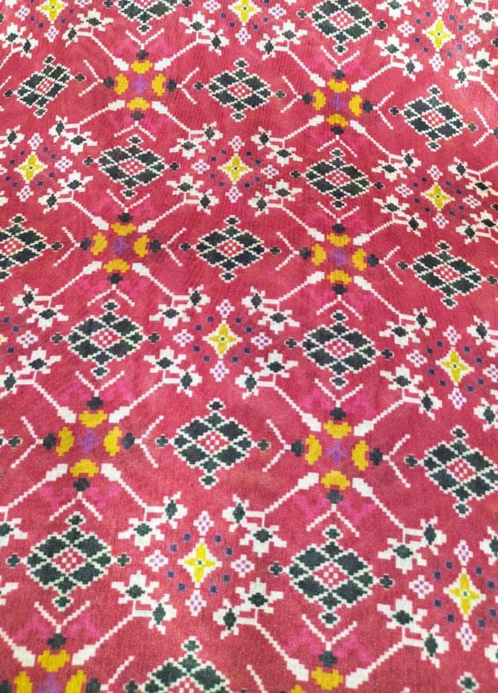 Red Digital Printed Tussar Silk Patola Design Fabric ( 1 Mtr ) - Luxurion World