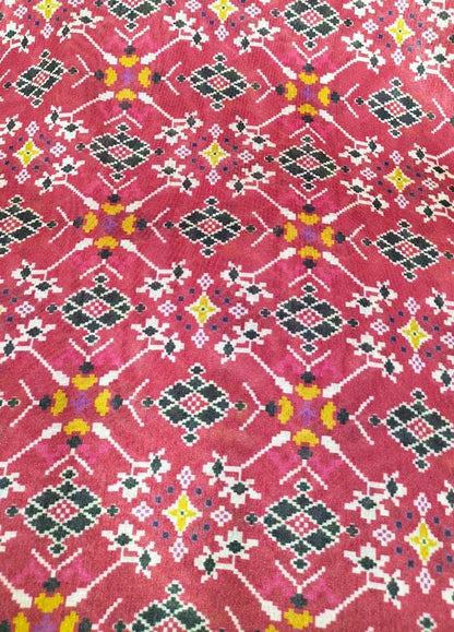 Red Digital Printed Tussar Silk Patola Design Fabric ( 1 Mtr ) - Luxurion World