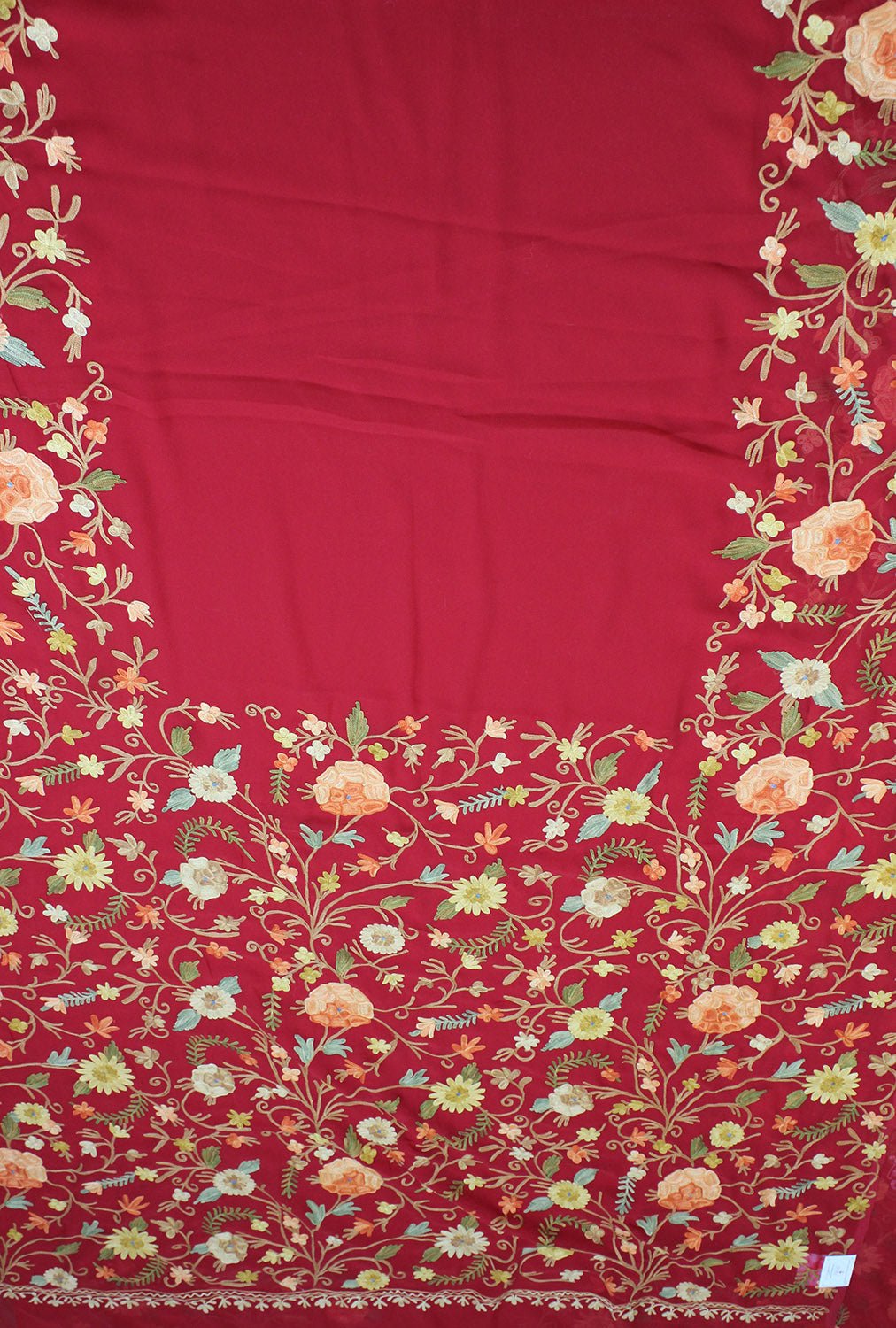 Red Embroidered Kashmiri Aari Work Georgette Saree - Luxurion World