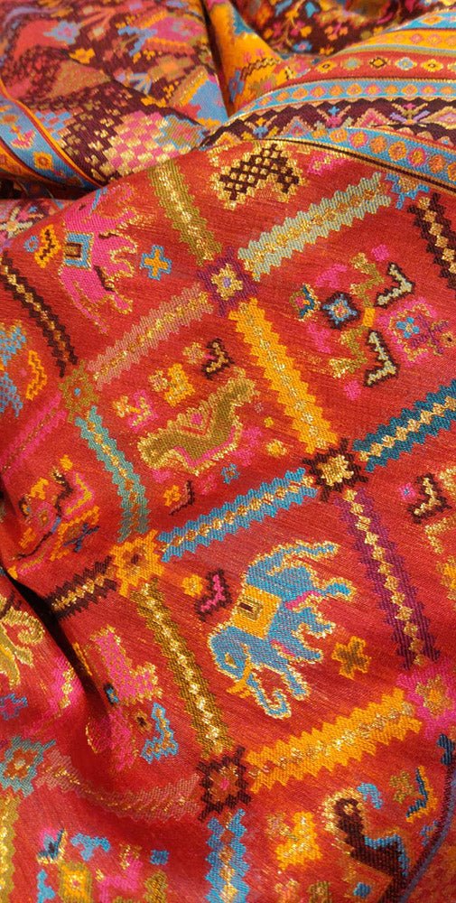 Red Embroidered Kashmiri Kani Work Pure Silk Saree - Luxurion World