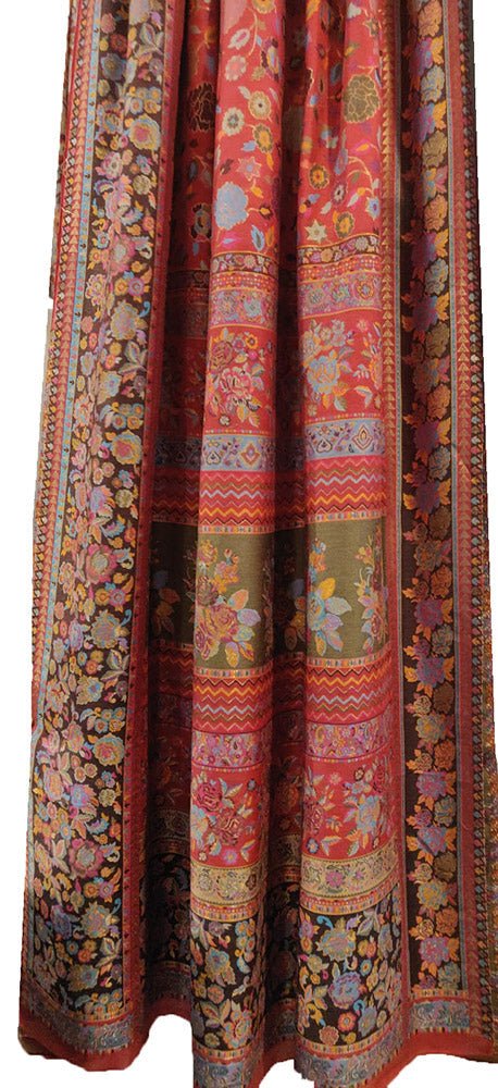 Red Embroidered Kashmiri Kani Work Pure Silk Saree - Luxurion World