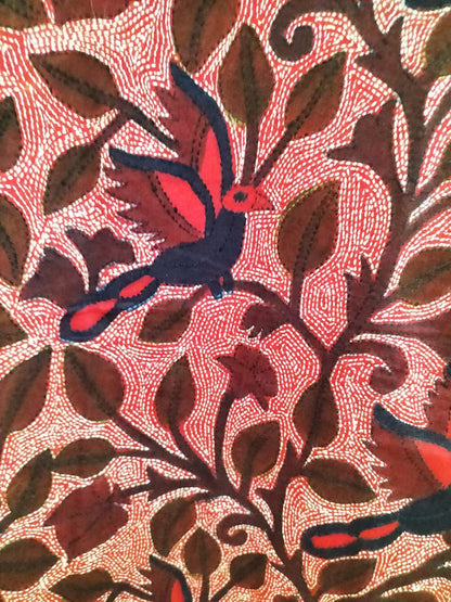 Red Hand Embroidered Kantha Cotton Unstitched Kurti - Luxurion World