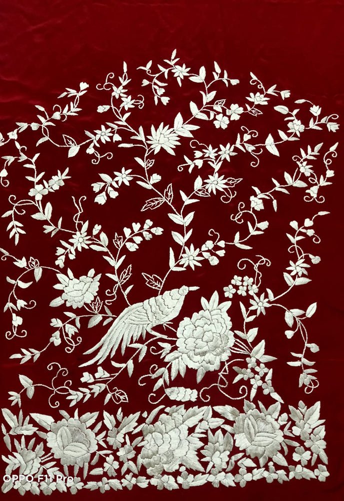 Red Hand Embroidered Parsi Work Pure Crepe Unstitched Jacket - Luxurion World