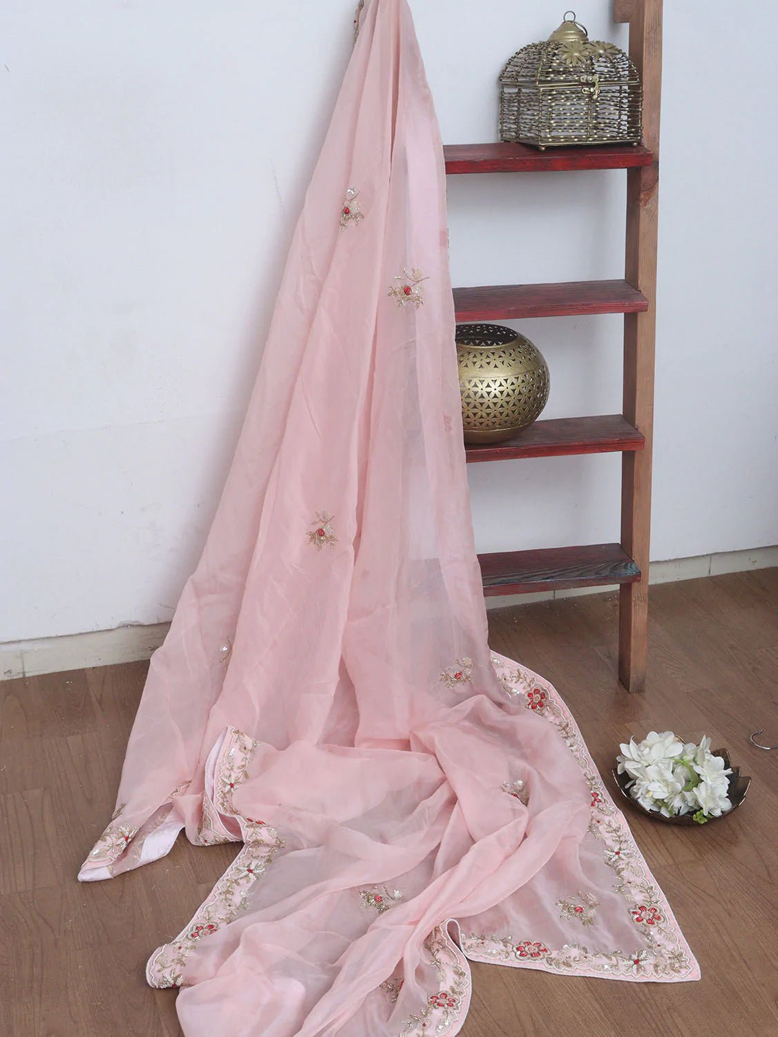 Red Hand Embroidered Zardozi Raw Silk Sequins And Bead Work Semi Stitched Lehenga Set - Luxurion World