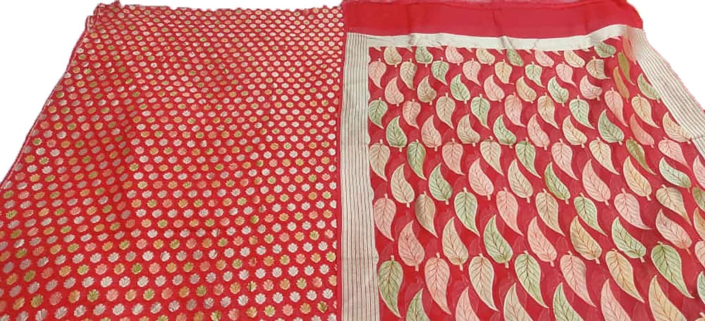 Red Handloom Banarasi Pure Georgette Brush Dyed Suit - Luxurion World