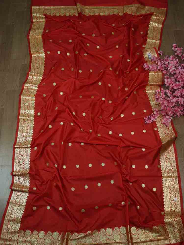 Red Handloom Banarasi Pure Katan Silk Dupatta - Luxurion World