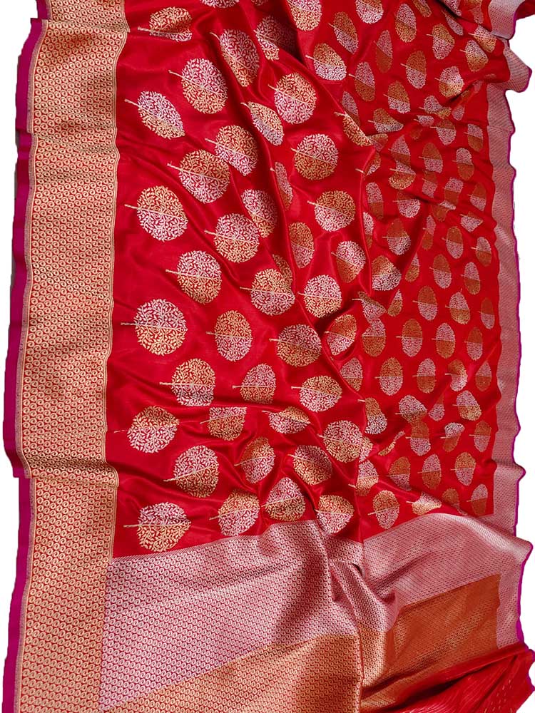 Red Handloom Banarasi Pure Katan Silk Kadwa Sona Roopa Saree - Luxurion World