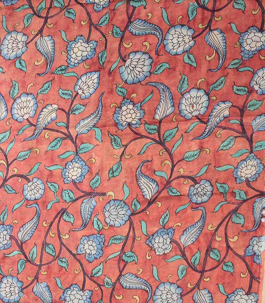 Red Pen Kalamkari Pure Silk Fabric ( 1 Mtr ) - Luxurion World