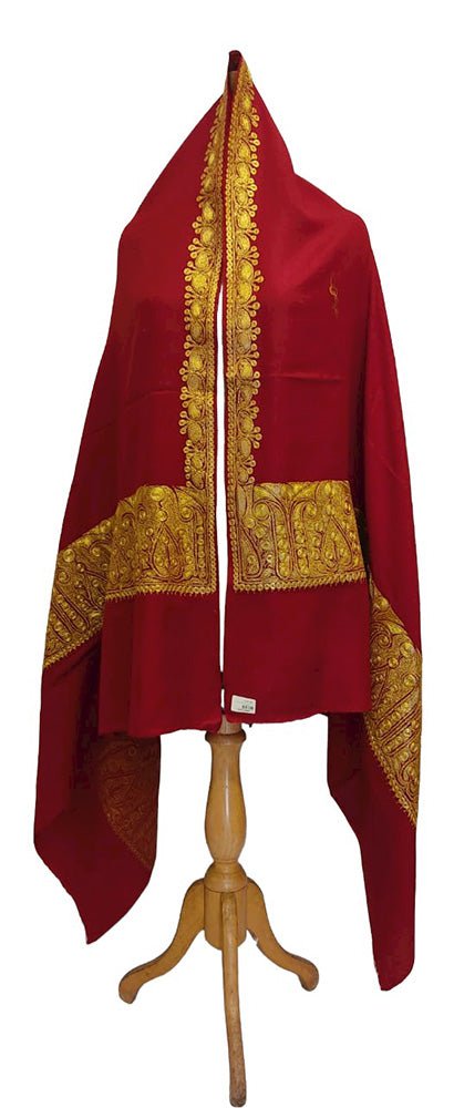 Red Semi Pashmina Tilla Work Shawl - Luxurion World
