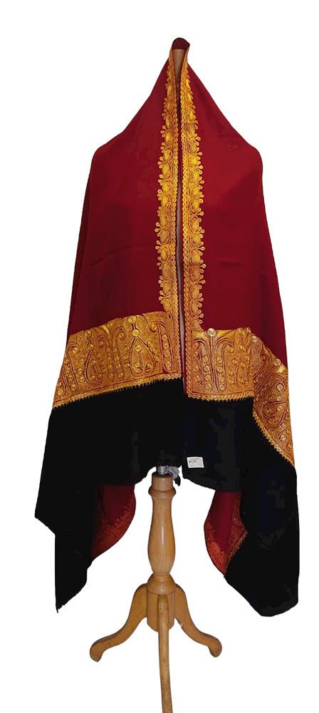 Red Semi Pashmina Tilla Work Shawl - Luxurion World