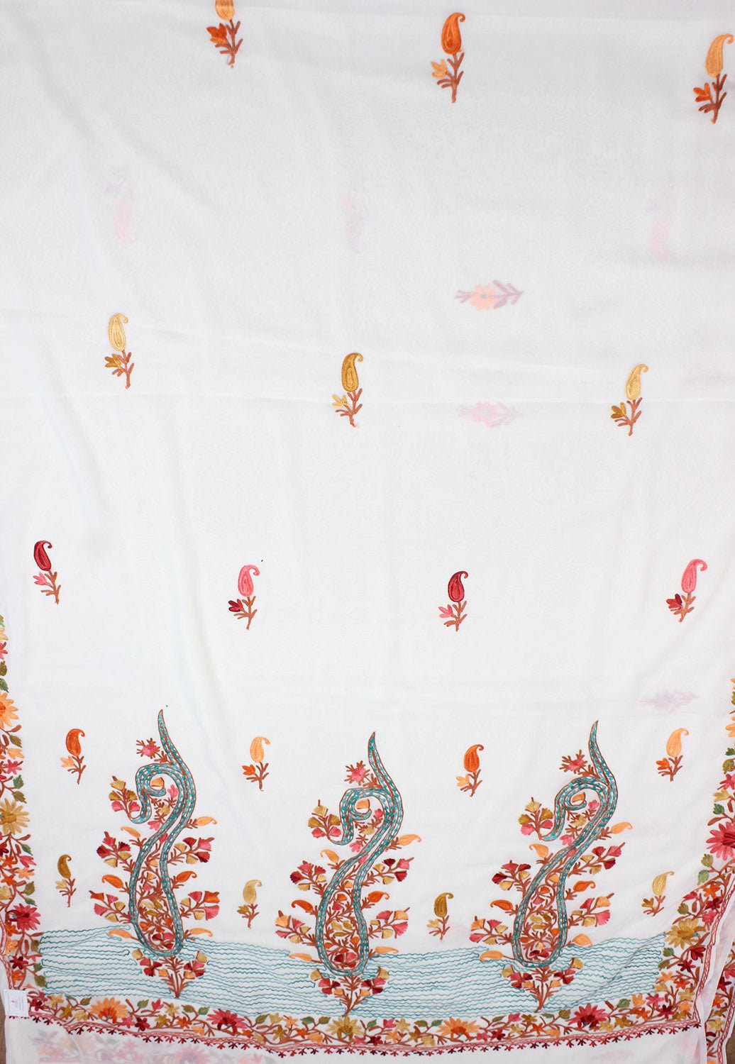 White Embroidered Kashmiri Aari Work Georgette Saree - Luxurion World