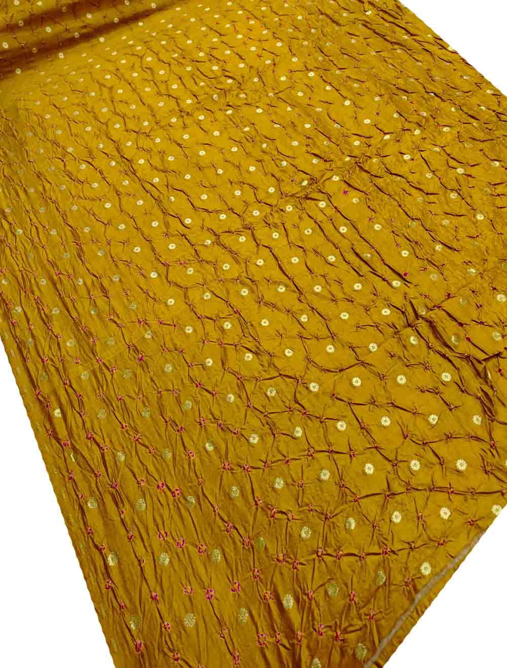 Yellow Banarasi Bandhani Chiniya Silk Fabric ( 2.5 Mtr ) - Luxurion World