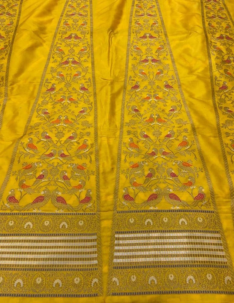 Yellow Banarasi Pure Katan Silk Unstitched Lehenga Set - Luxurion World