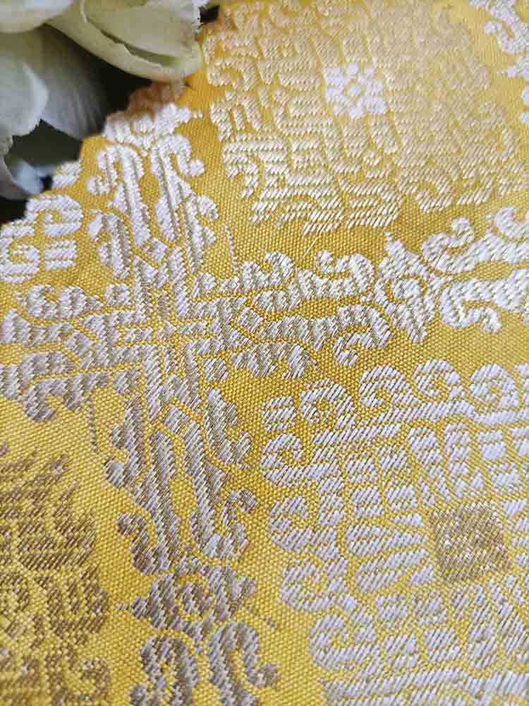 Yellow Banarasi Silk Fabric ( 1 Mtr ) - Luxurion World