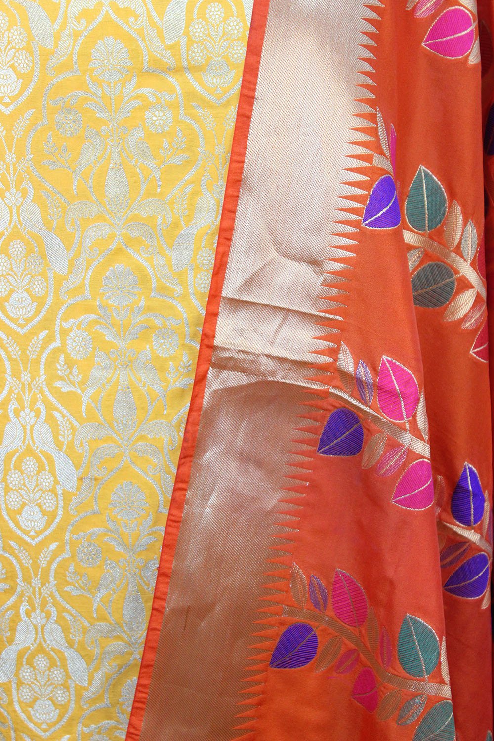 Yellow Banarasi Silk Suit With Orange Banarasi Silk Meenakari Dupatta - Luxurion World