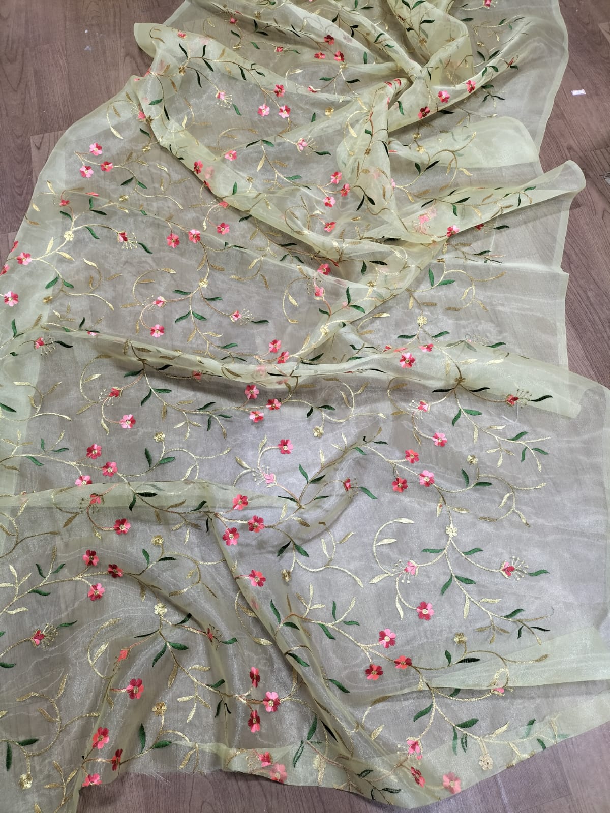 Yellow Embroidered Trendy Organza Silk Floral Design Saree - Luxurion World